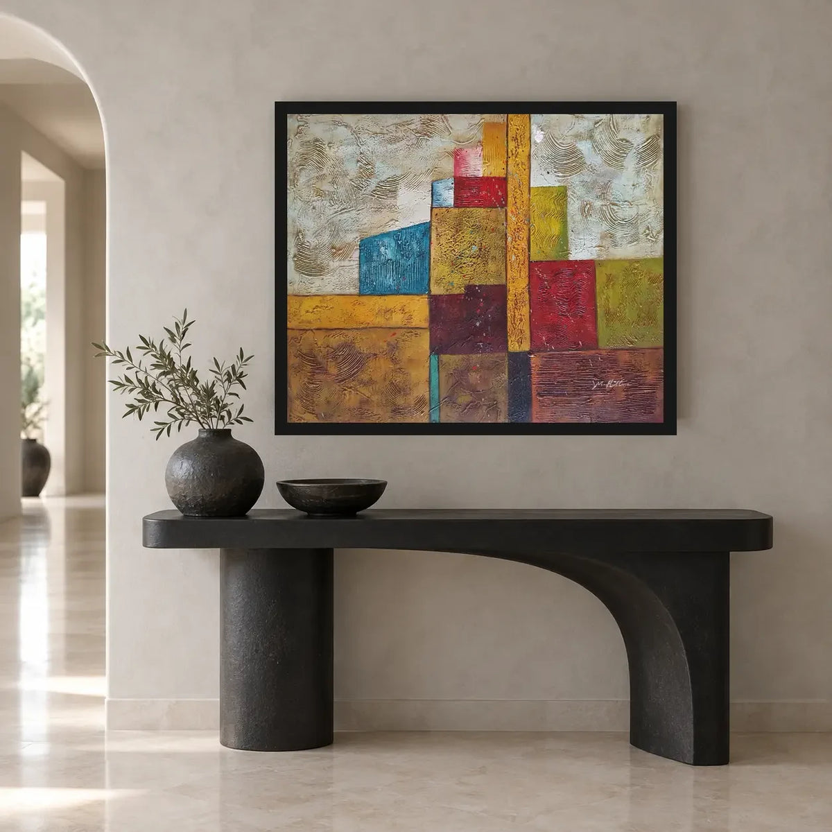 Hand-painted multicolored abstract oil painting 60 × 50 cm