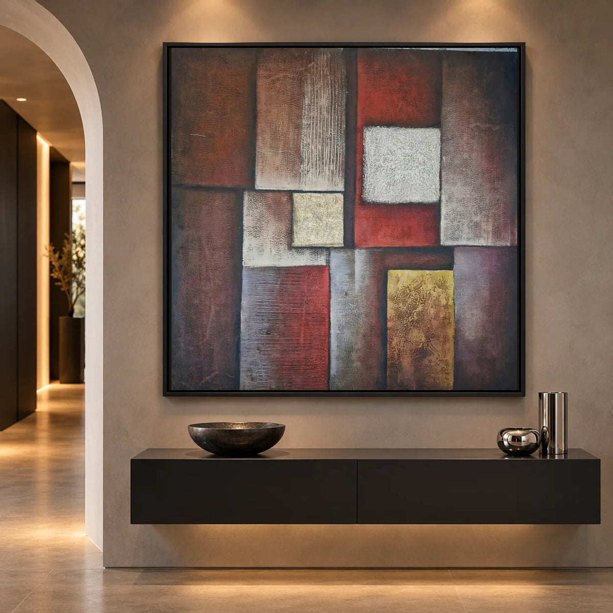 Hand-painted geometric abstract oil painting 80 × 80 cm