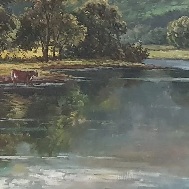 Paisaje con río al óleo pintado a mano 90 × 60 cm