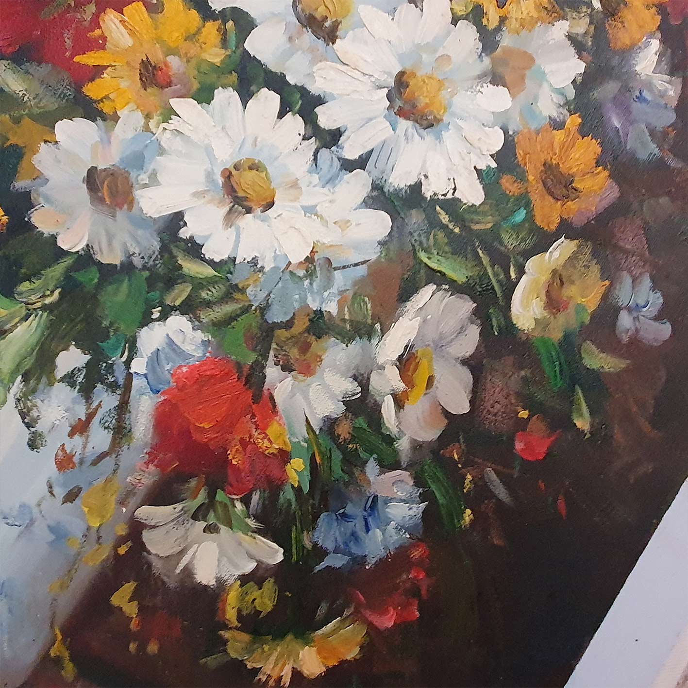 Cuadro en pareja de jarron de flores texturas