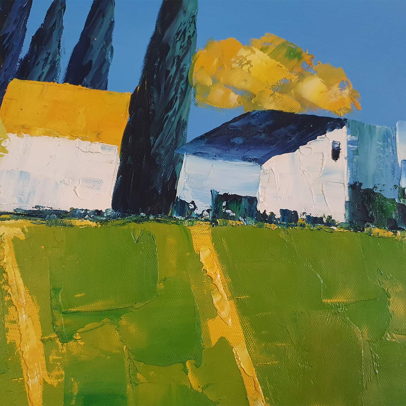 Cuadro Paisaje Moderno Espátula II 80x80 cm – Óleo Pintado a Mano