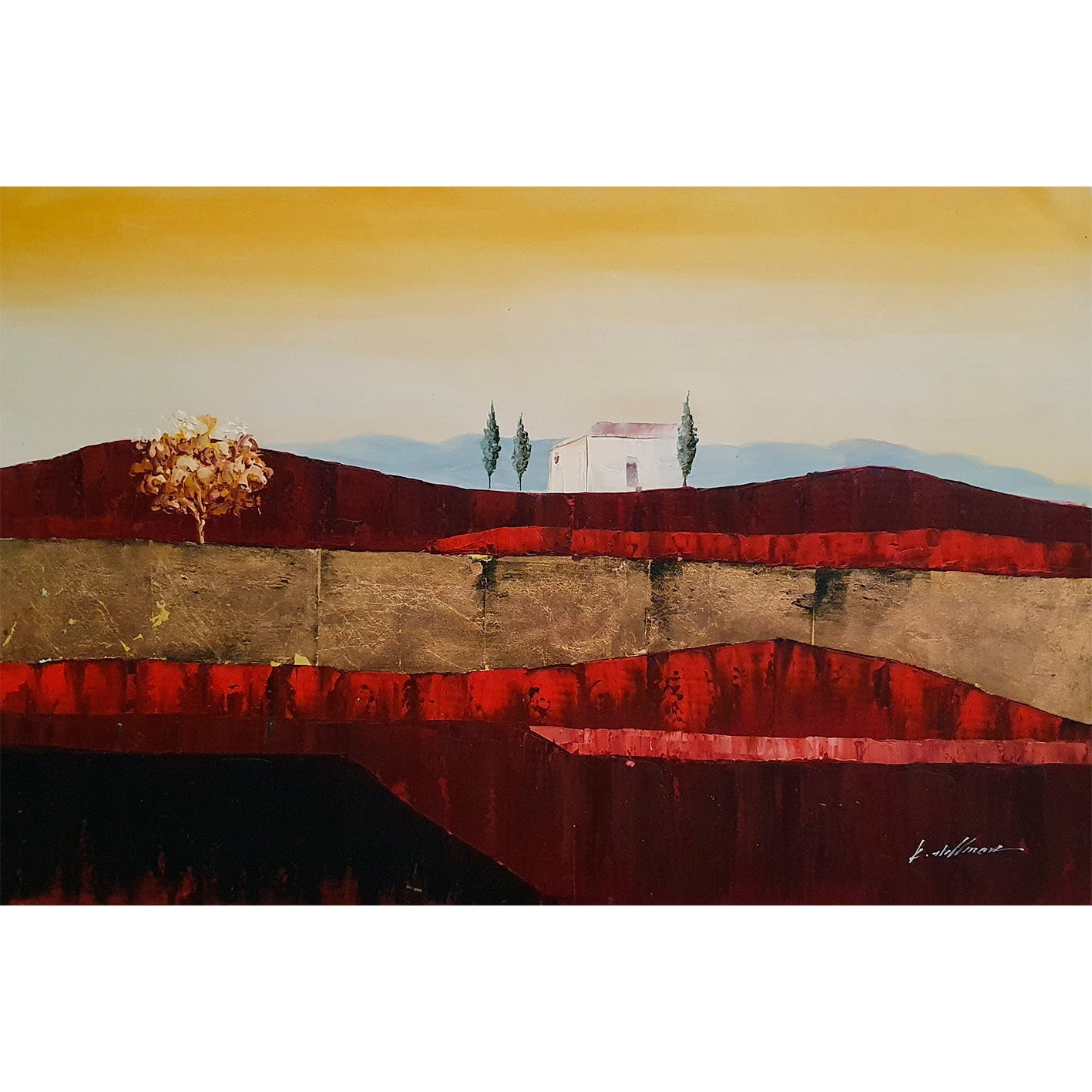 Cuadro Paisaje Dorado I al Óleo 90x60 cm – Pintado a Mano