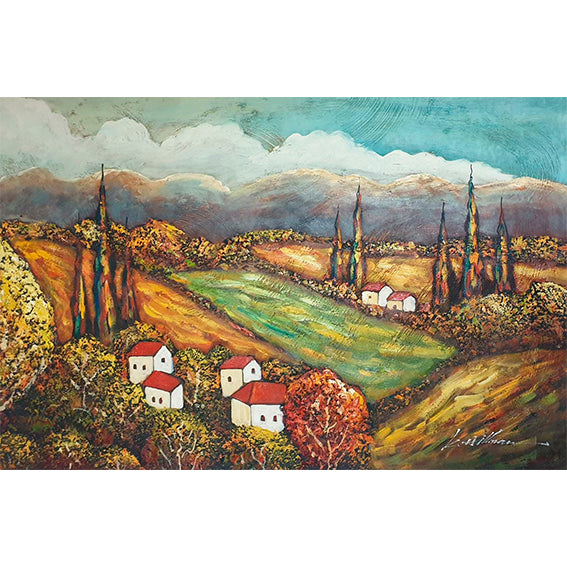 Cuadro Paisaje Pueblo Rural al Óleo 90x60 cm – Pintado a Mano (I)
