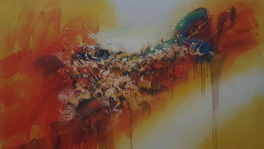 Cuadro abstracto al óleo con evolución de formas y colores a lo largo de la historia del arte