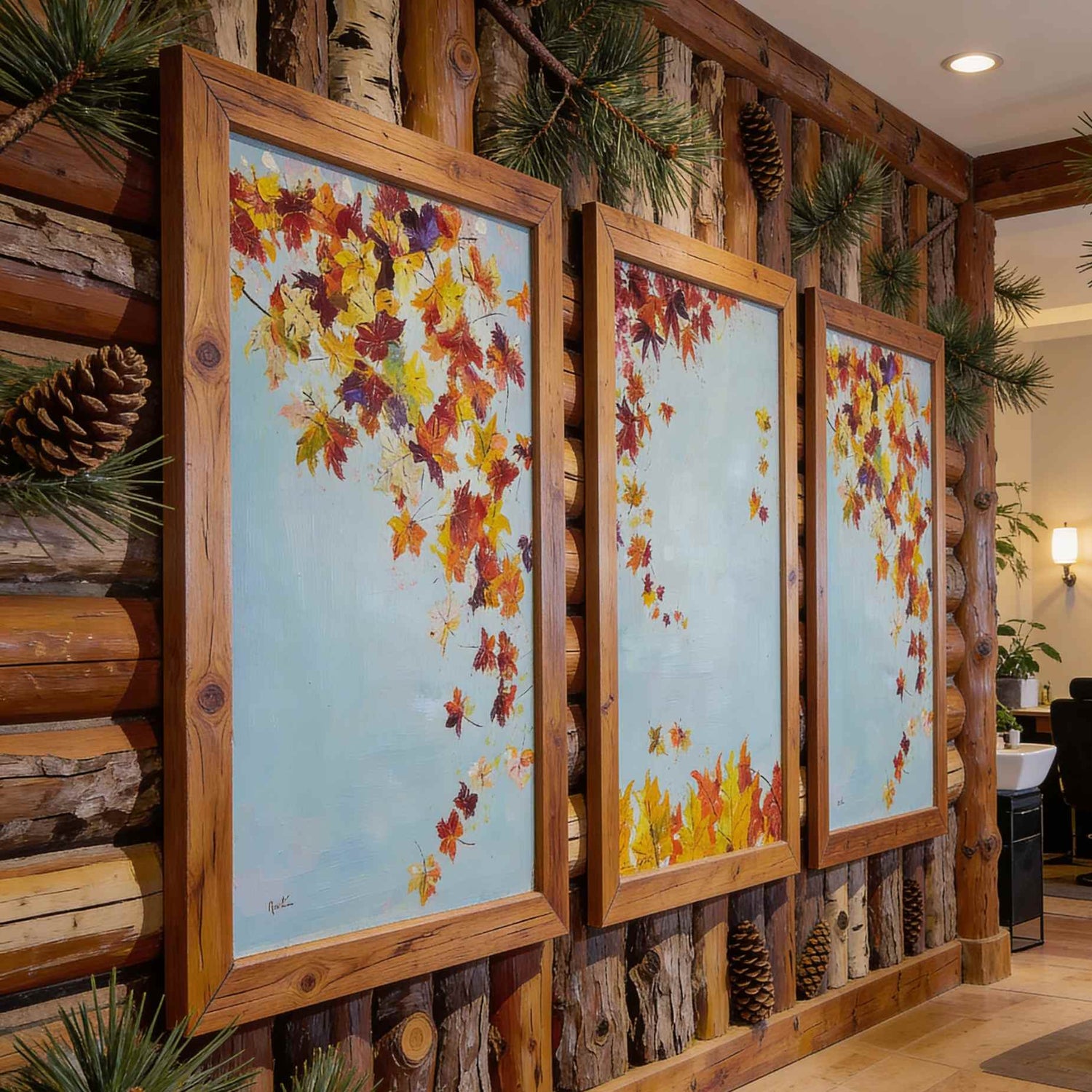 Tríptico pintado a mano en óleo para decoración elegante
