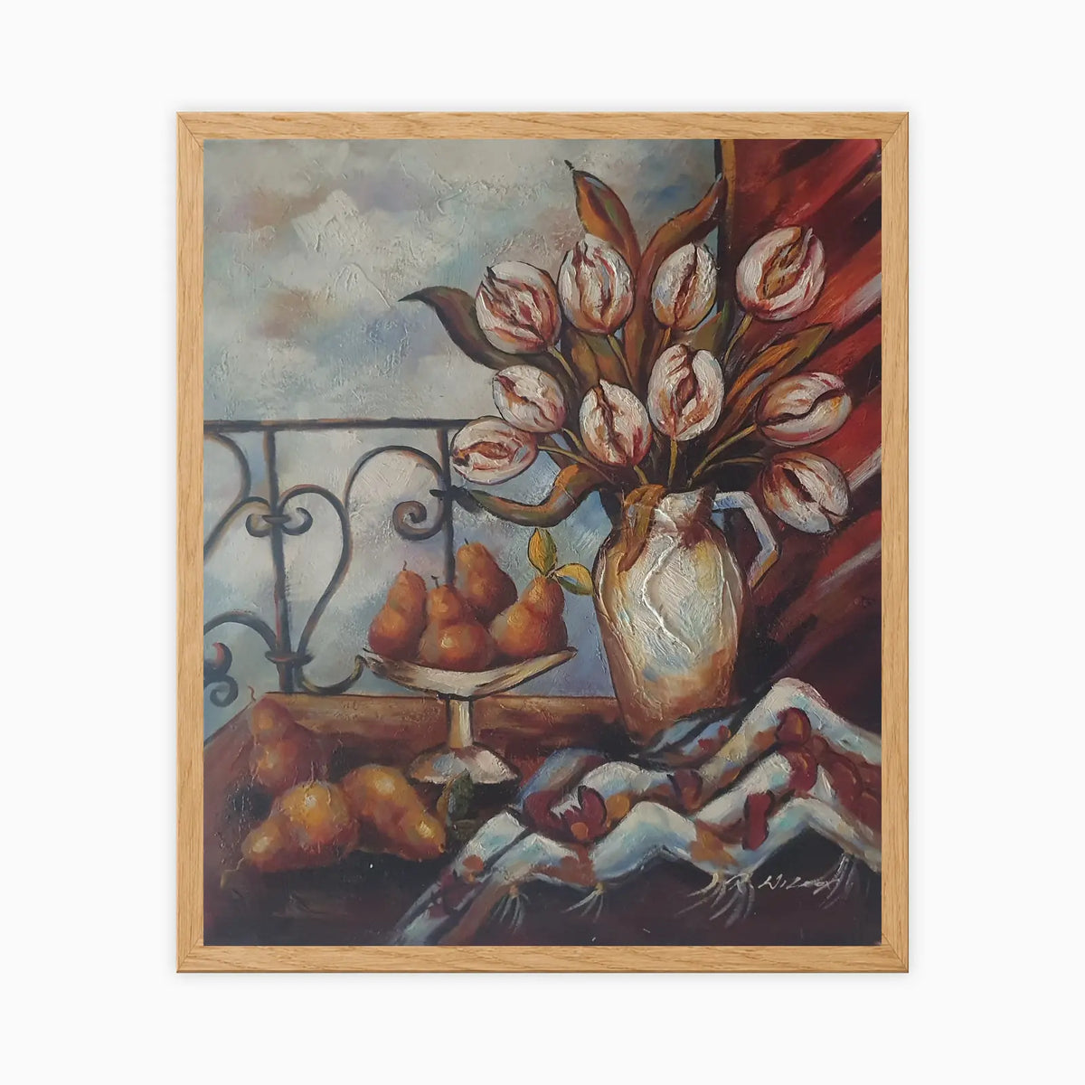 Handgemaltes Ölgemälde mit Tulpenstillleben 50 × 60 cm