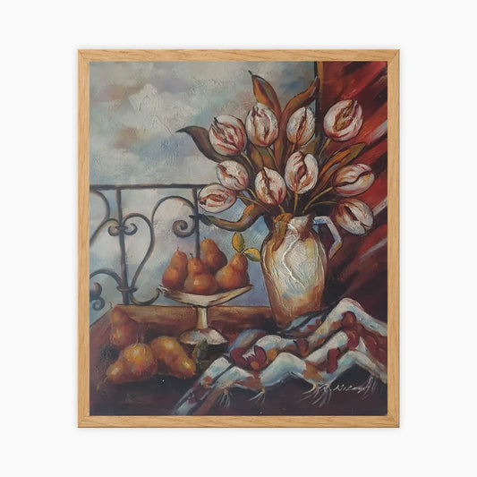 Handgemaltes Ölgemälde mit Tulpenstillleben 50 × 60 cm