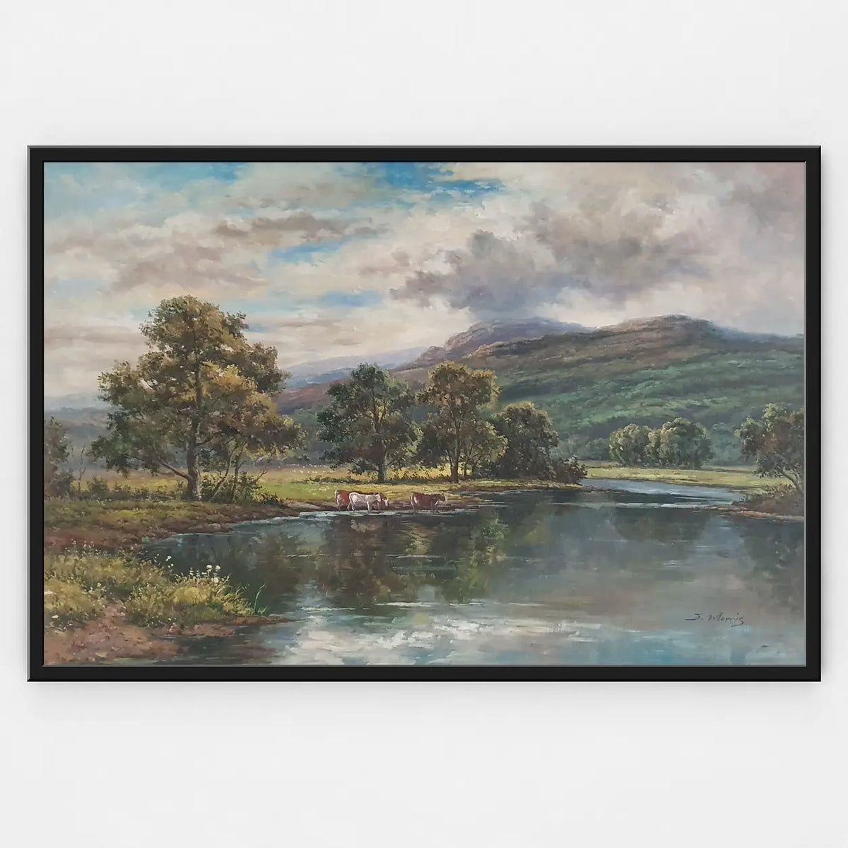 Handgemaltes Ölgemälde einer Flusslandschaft 90 × 60 cm