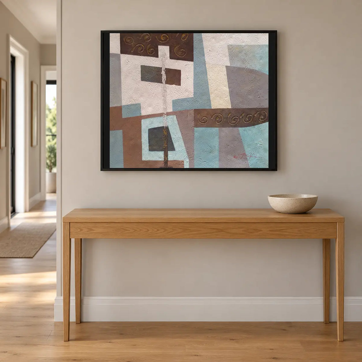 Handgemaltes geometrisches abstraktes Ölgemälde 60 × 50 cm
