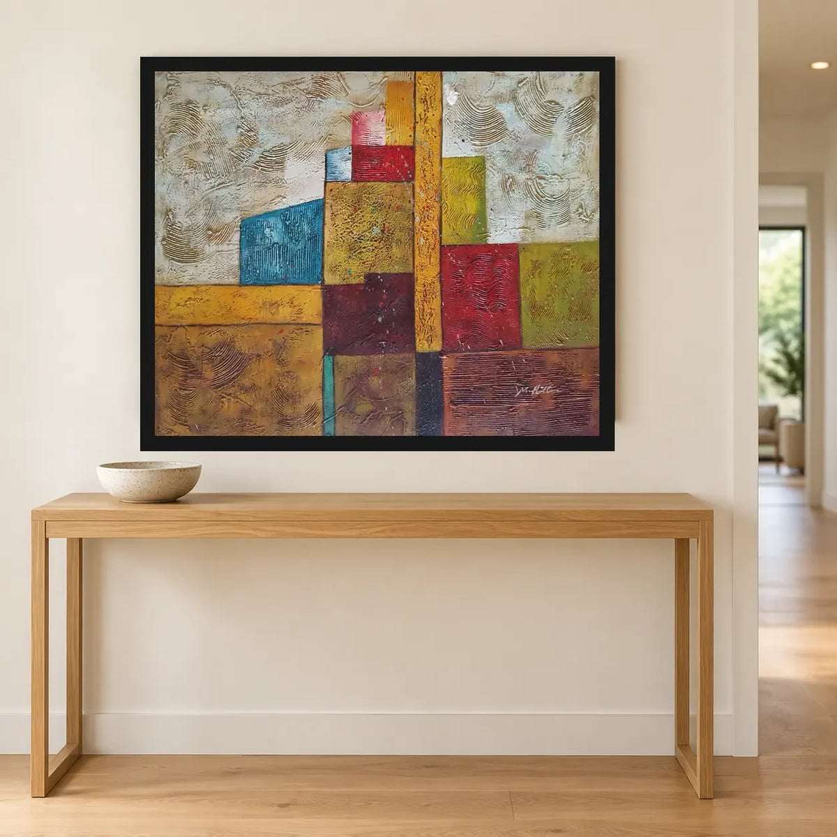 Abstracto multicolor al óleo pintado a mano 60 × 50 cm