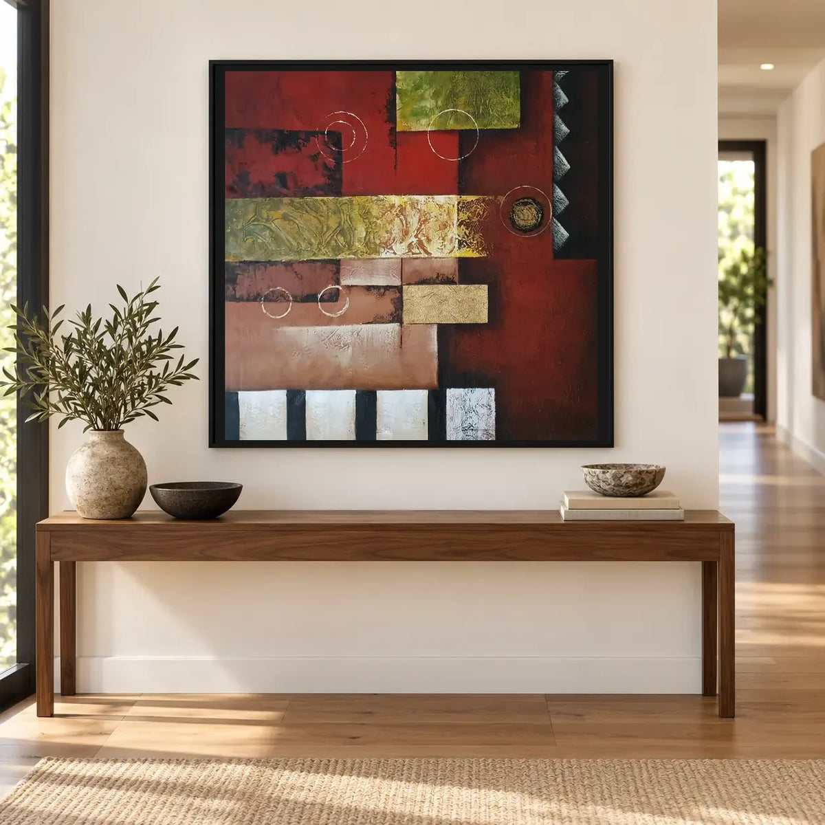 Handgemaltes geometrisches abstraktes Ölgemälde 80 × 80 cm