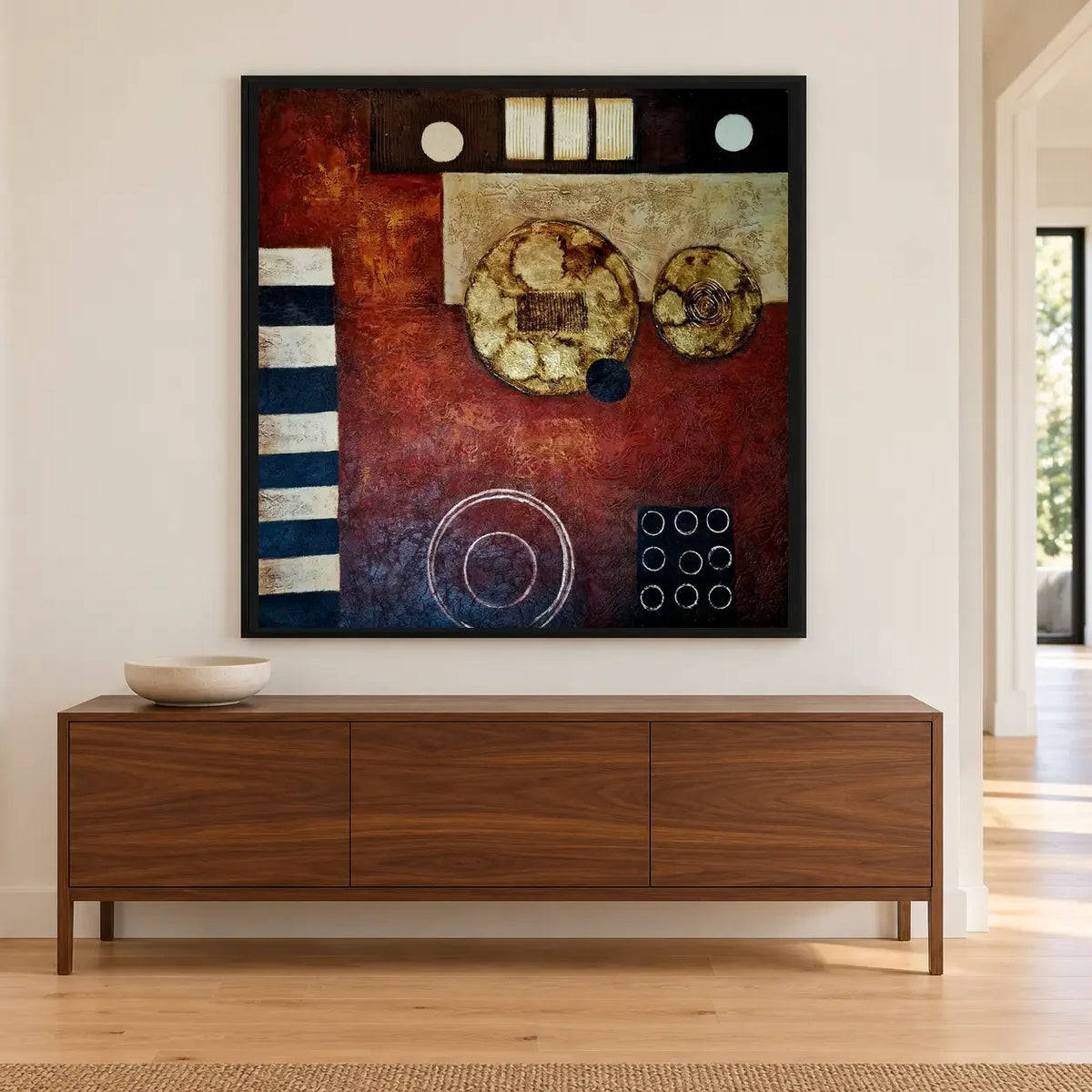 Hand-painted geometric abstract oil painting 80 × 80 cm