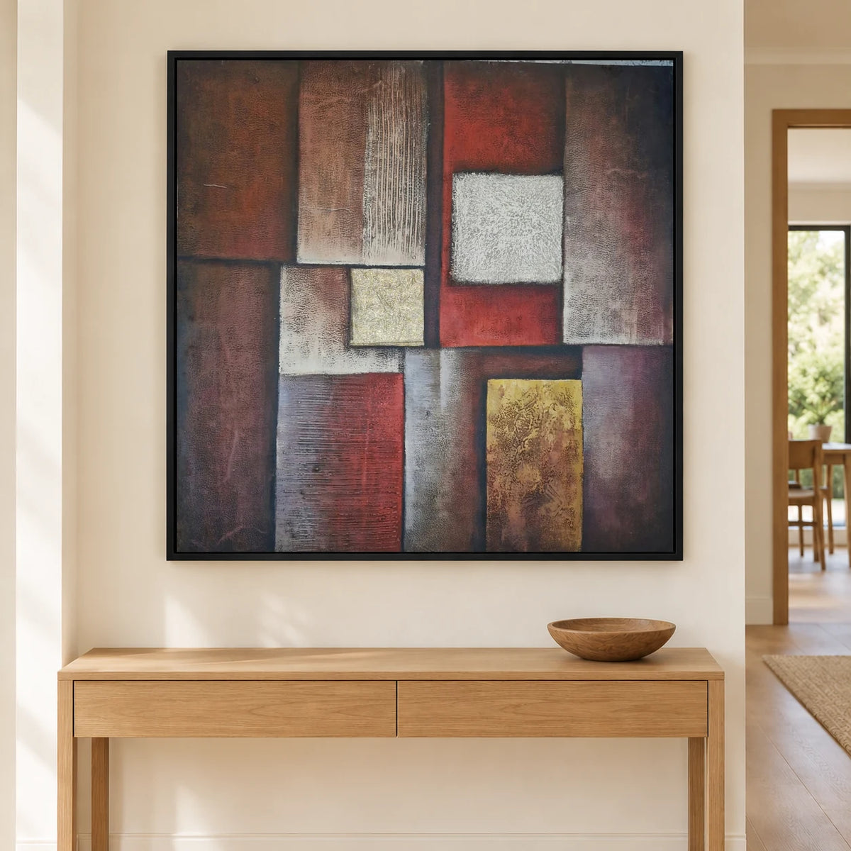 Hand-painted geometric abstract oil painting 80 × 80 cm