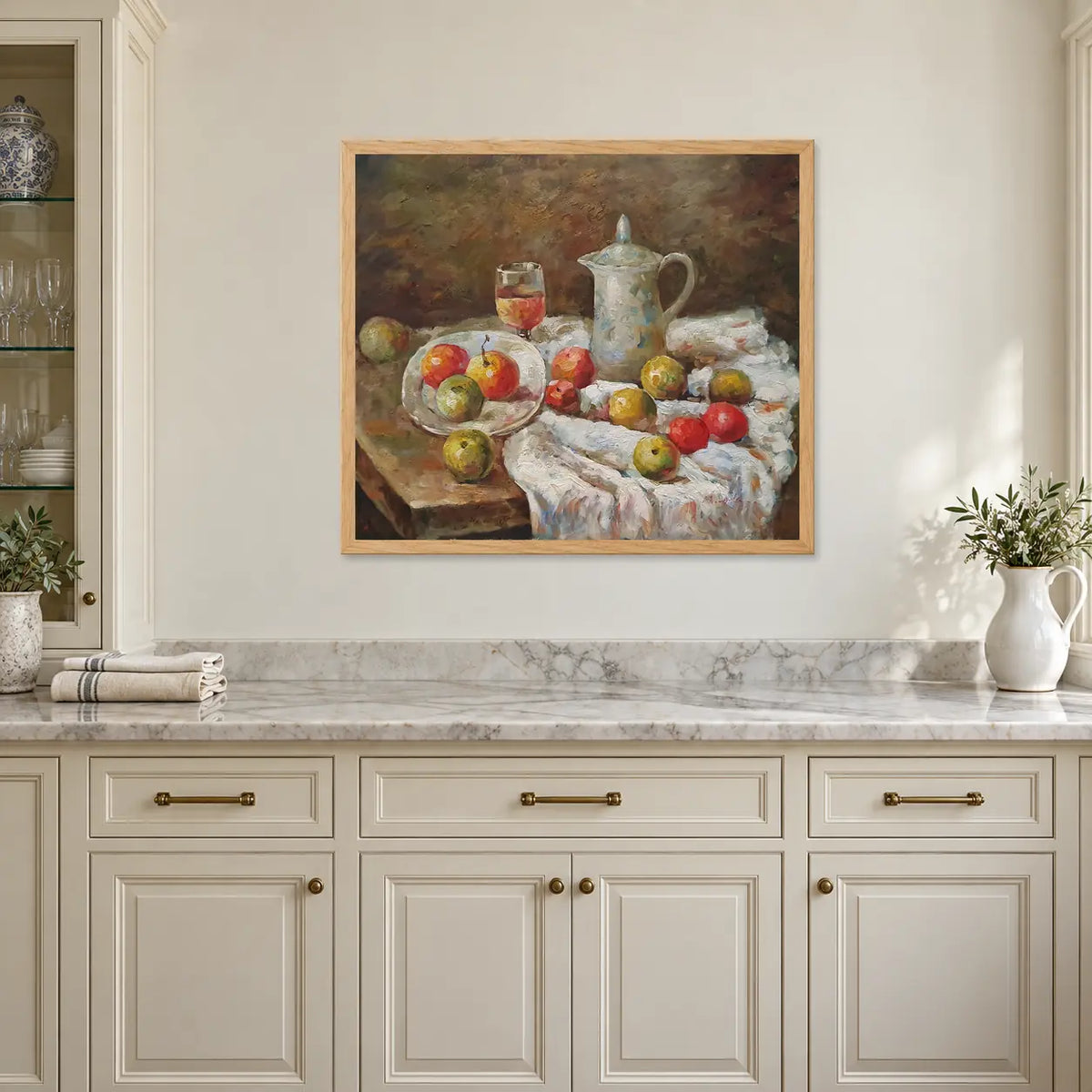 Handgemaltes Stillleben mit Äpfeln, Öl auf Leinwand, 60 × 50 cm