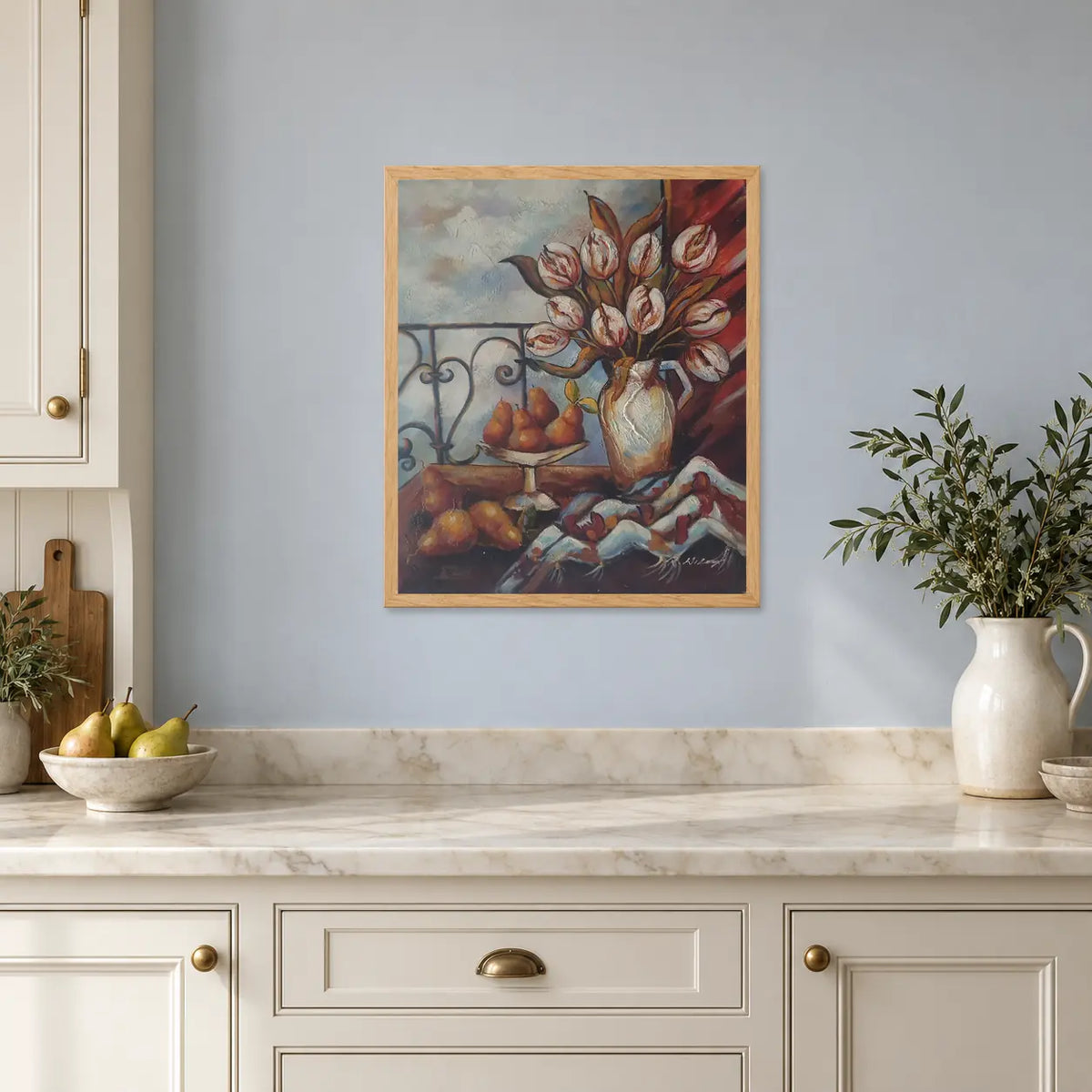 Handgemaltes Ölgemälde mit Tulpenstillleben 50 × 60 cm