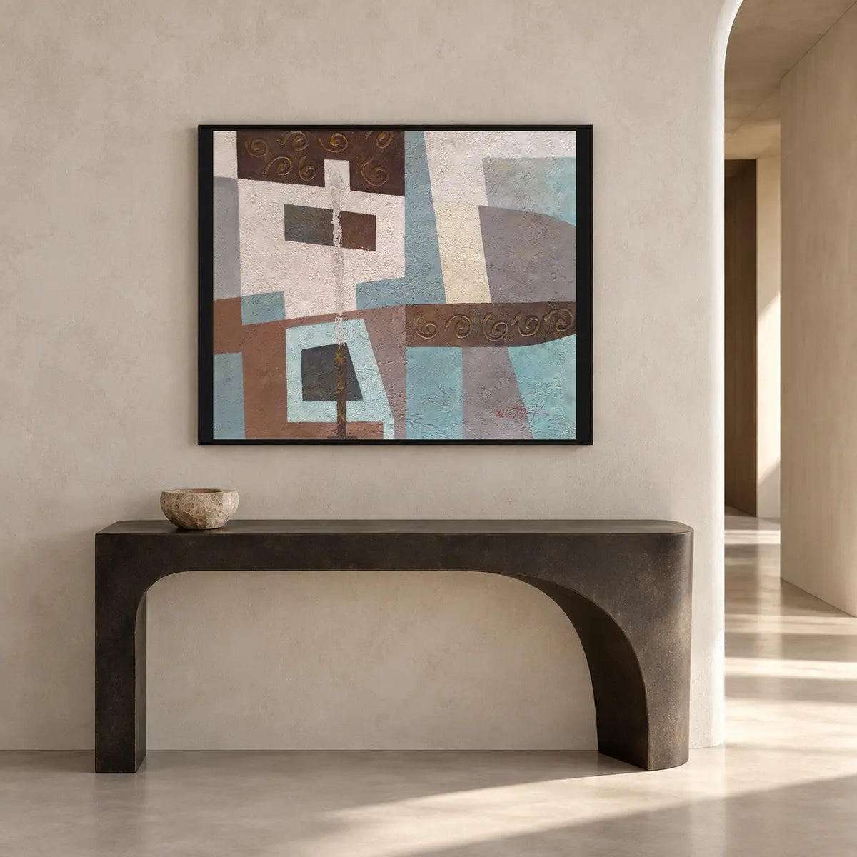 Handgemaltes geometrisches abstraktes Ölgemälde 60 × 50 cm
