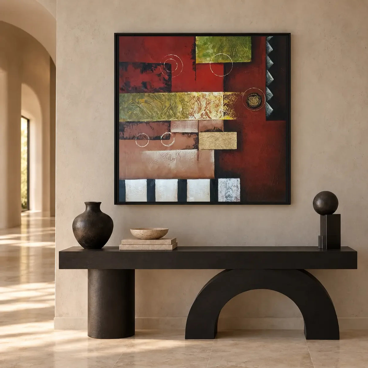 Handgemaltes geometrisches abstraktes Ölgemälde 80 × 80 cm
