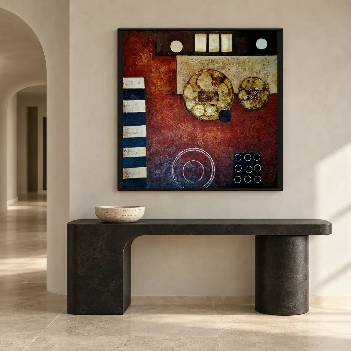 Hand-painted geometric abstract oil painting 80 × 80 cm