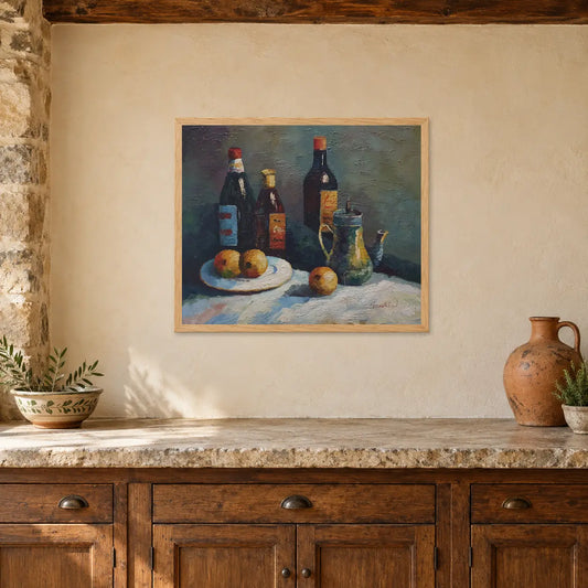 Handgemaltes Ölgemälde eines Flaschenstilllebens 60 × 50 cm
