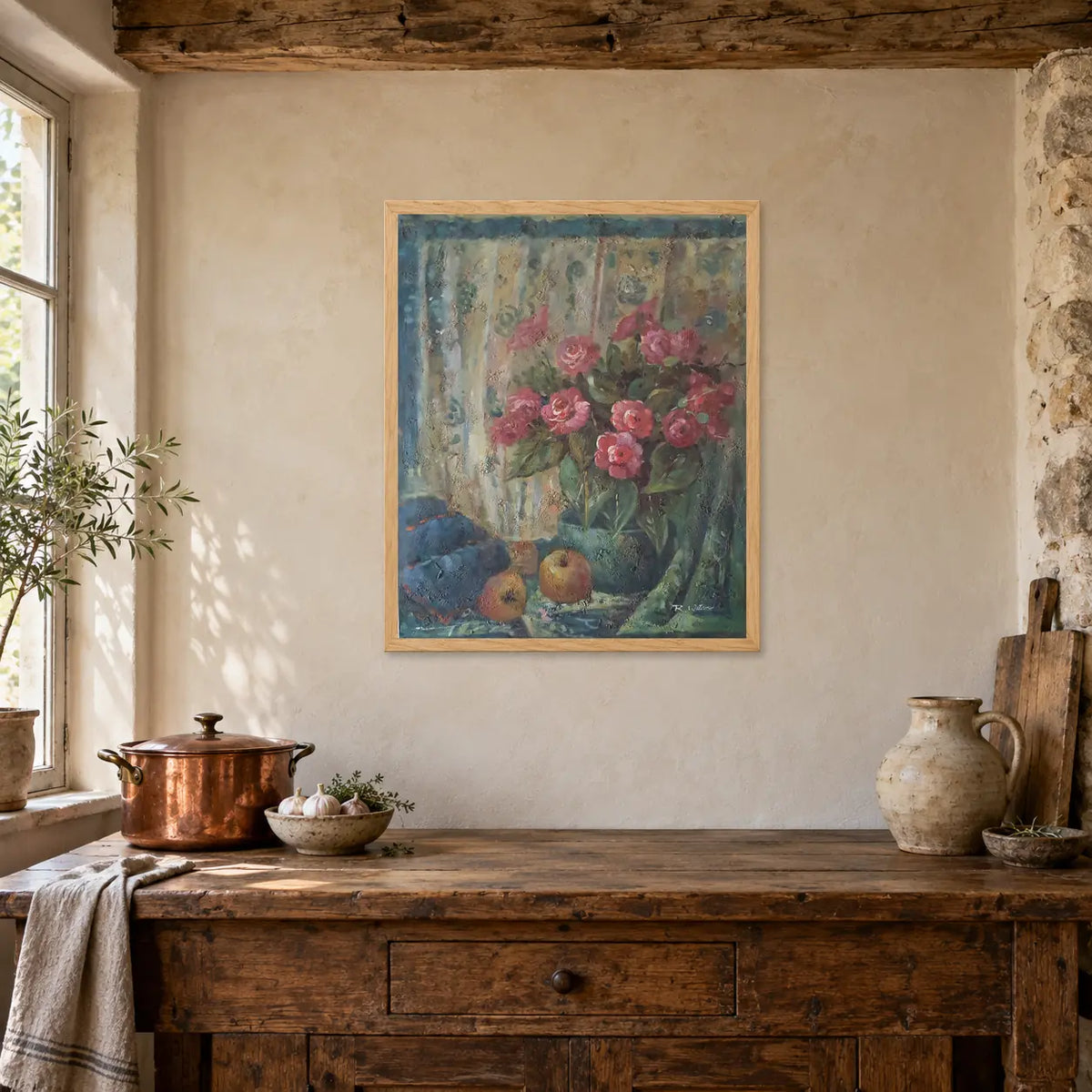 Handgemaltes florales Stillleben in Öl, 50 × 60 cm