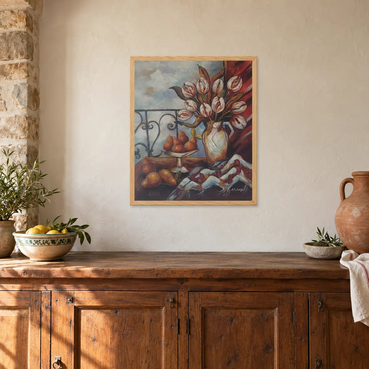 Handgemaltes Ölgemälde mit Tulpenstillleben 50 × 60 cm