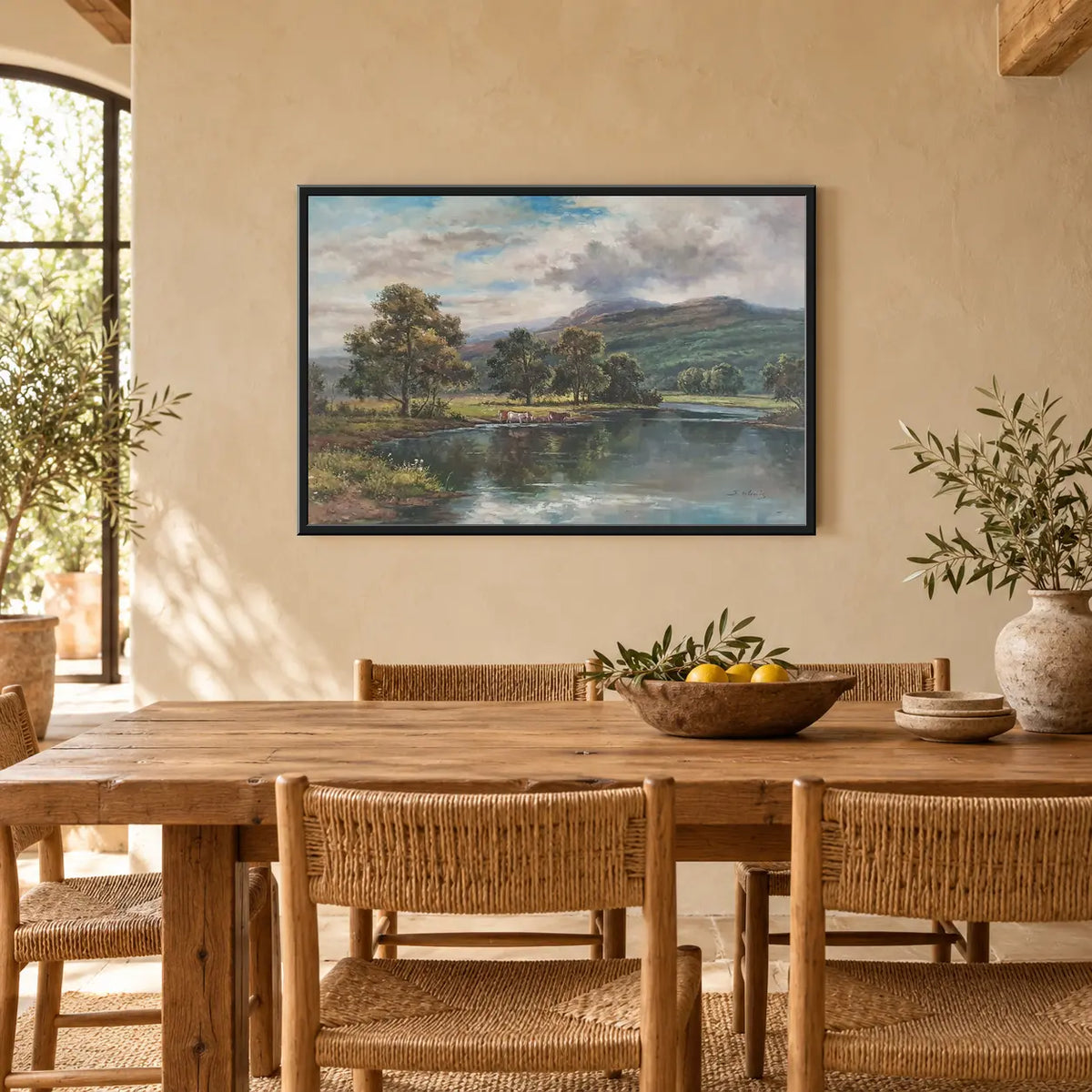 Handgemaltes Ölgemälde einer Flusslandschaft 90 × 60 cm