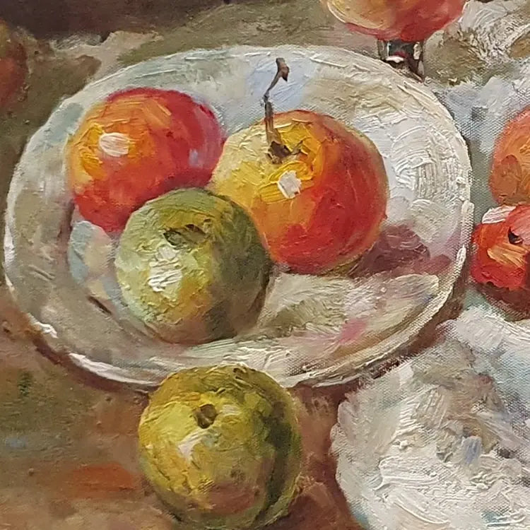 Handgemaltes Stillleben mit Äpfeln, Öl auf Leinwand, 60 × 50 cm