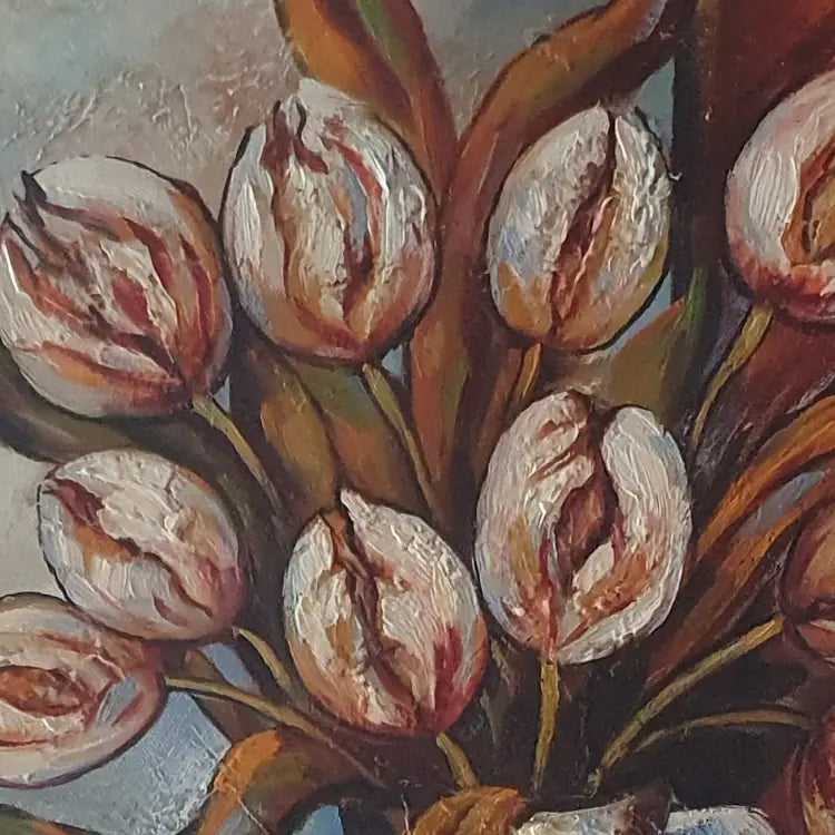 Handgemaltes Ölgemälde mit Tulpenstillleben 50 × 60 cm