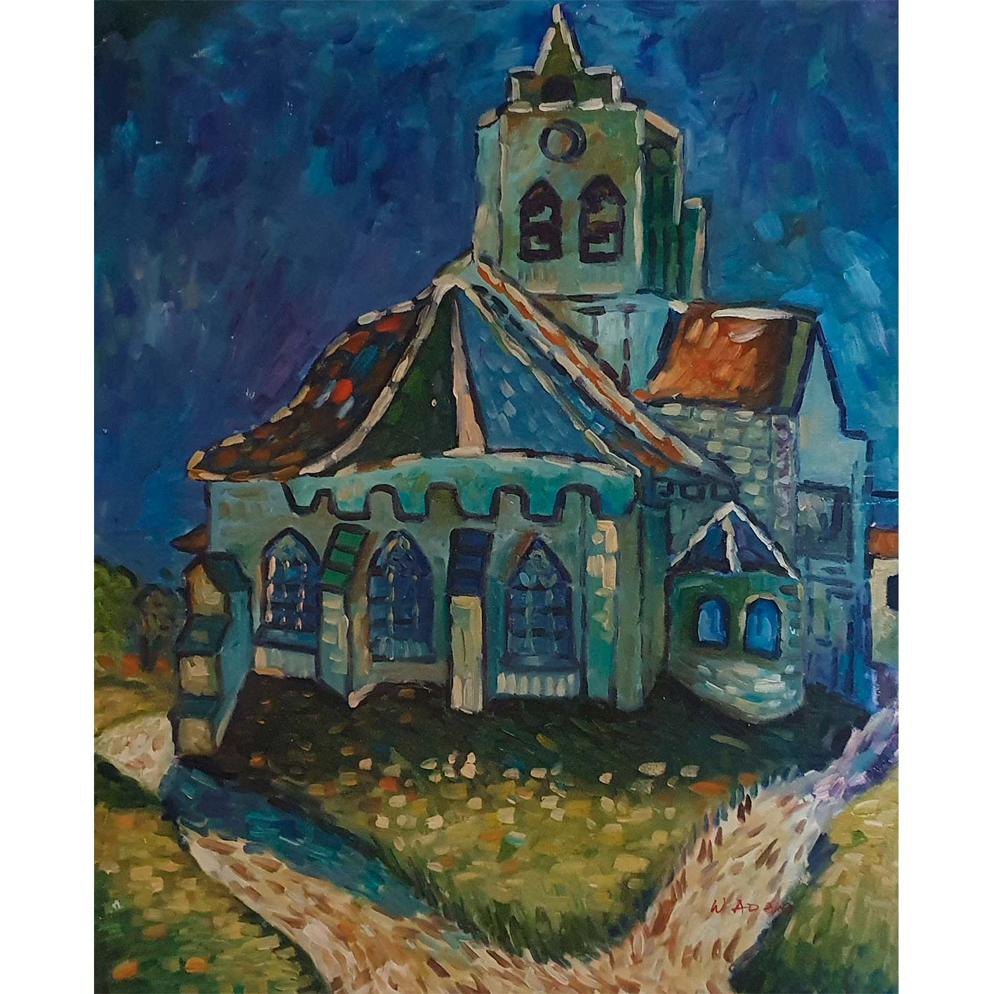 Van Gogh Gemälde Die Kirche von Auvers-sur-Oise 50x60 cm