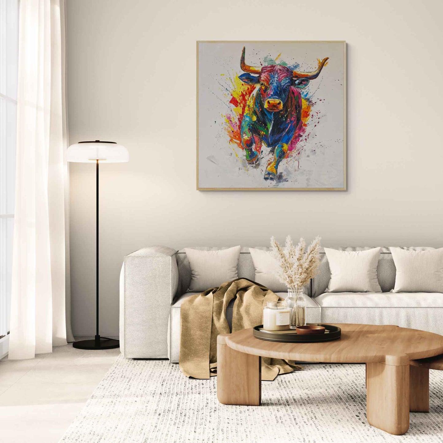 Pintura Moderna de Toro en Colores Vivo 100x100 cm