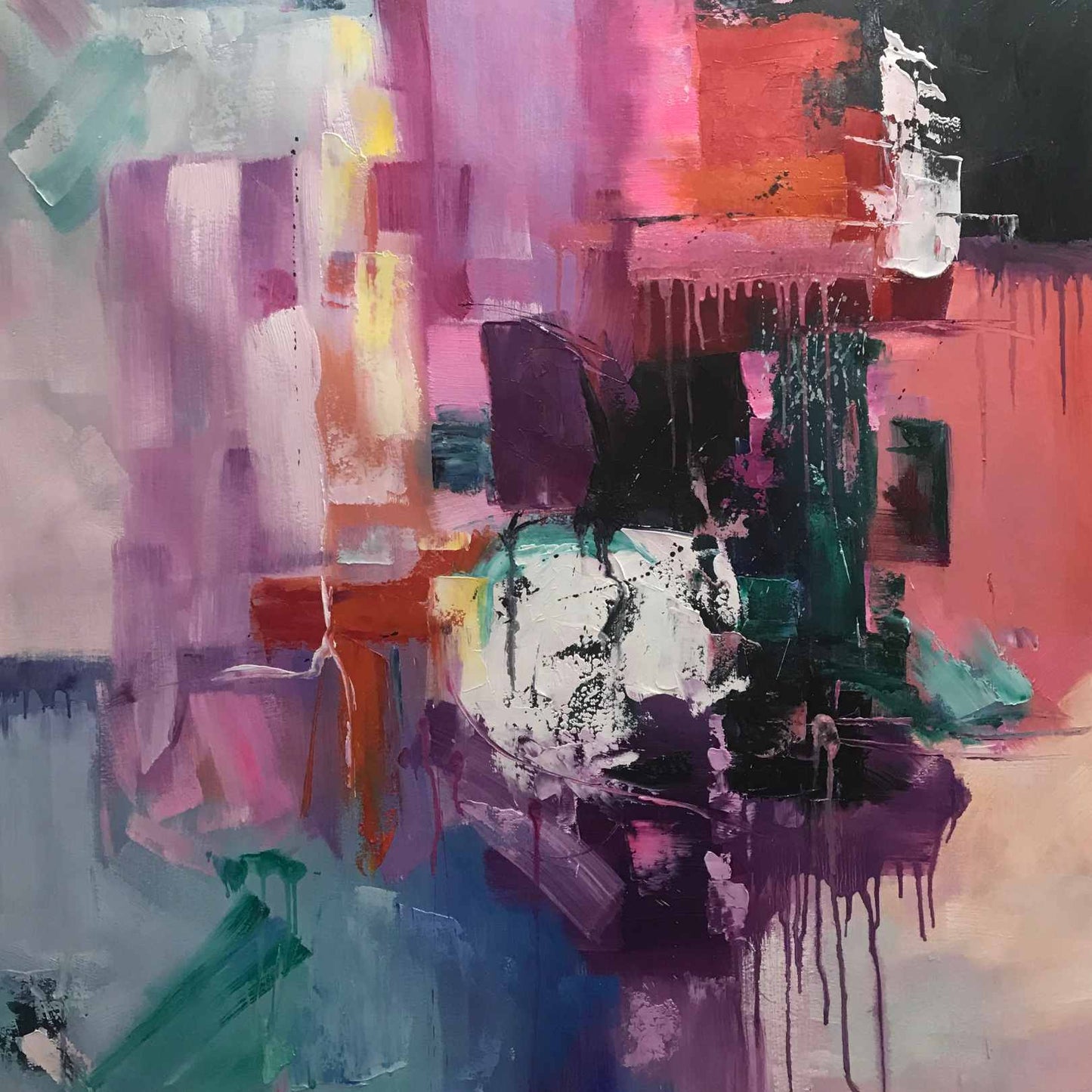 Cuadro Abstracto Fusión de color  100x100 cm