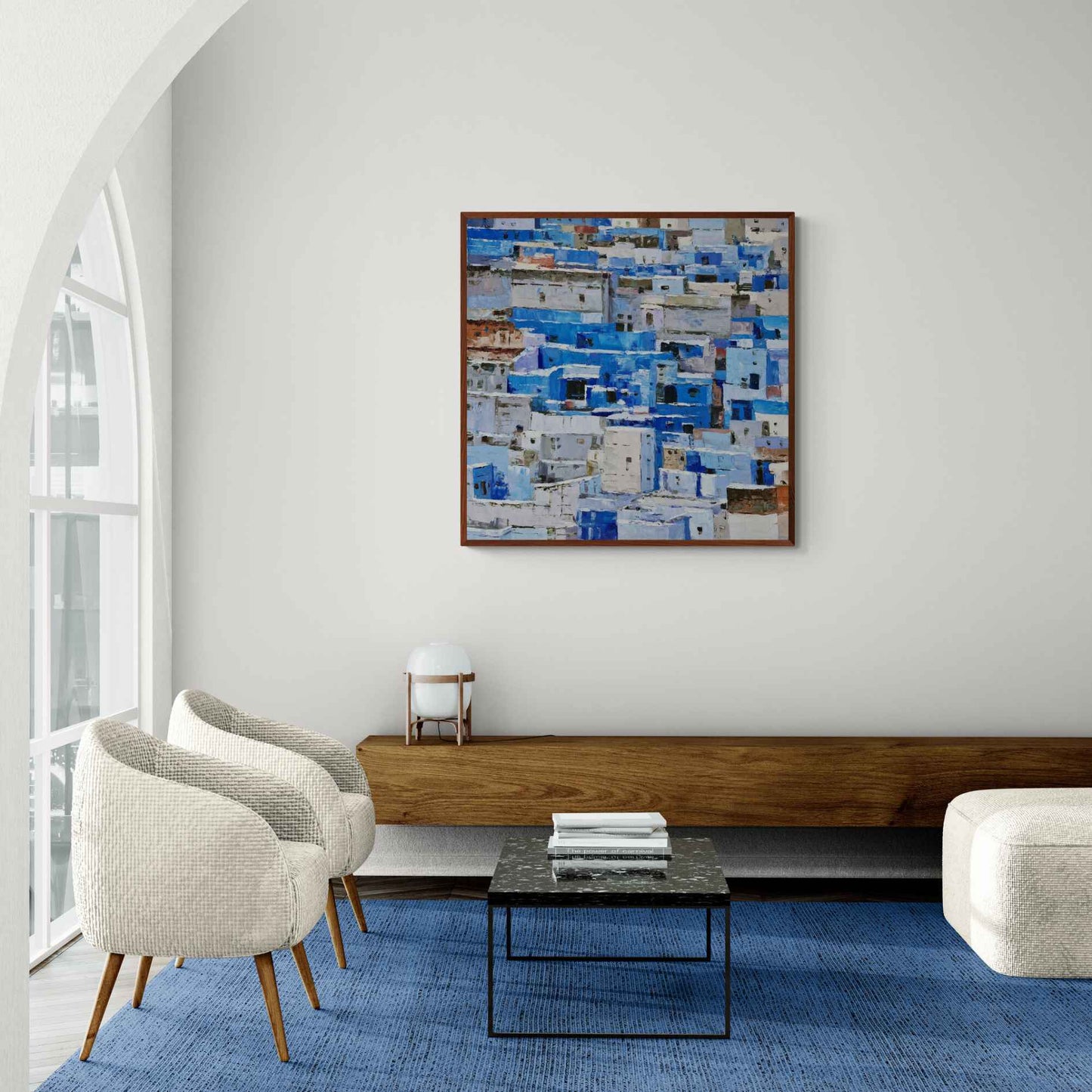 Cuadro de gran tamaño 102x102 cm con tonalidades azules