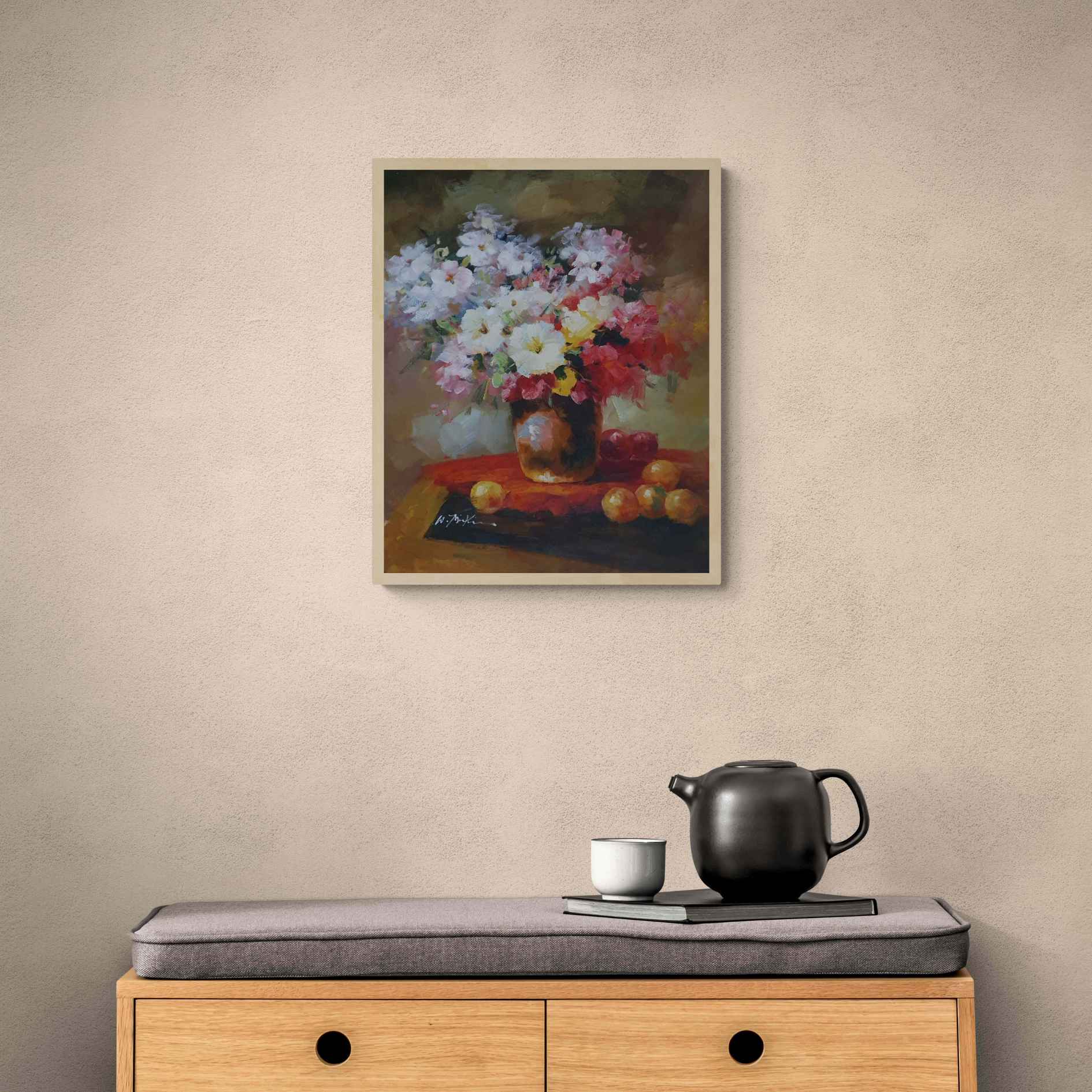 Cuadro floral elegante pintado a mano para comedor