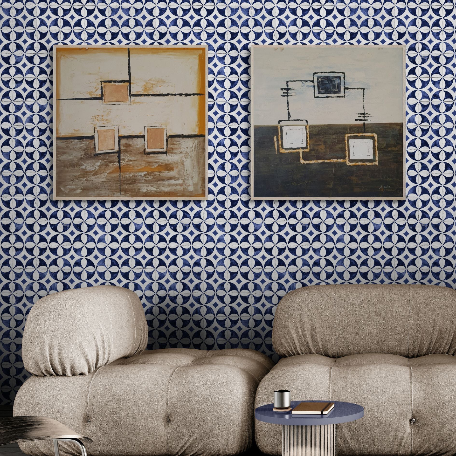 Pintura moderna en tonos neutros, perfecta para ambientes minimalistas