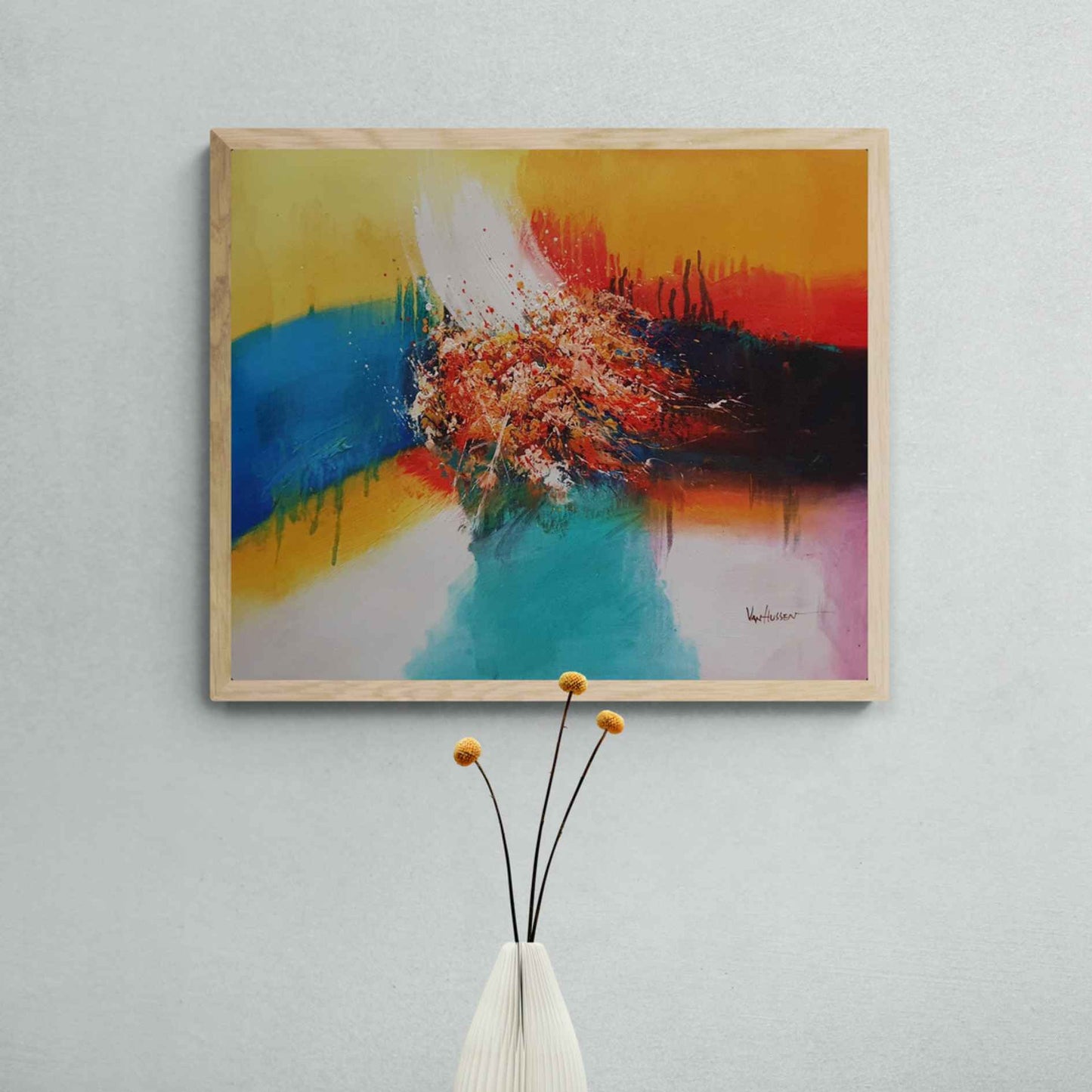 Cuadro abstracto pintado a mano al óleo en colores intensos
