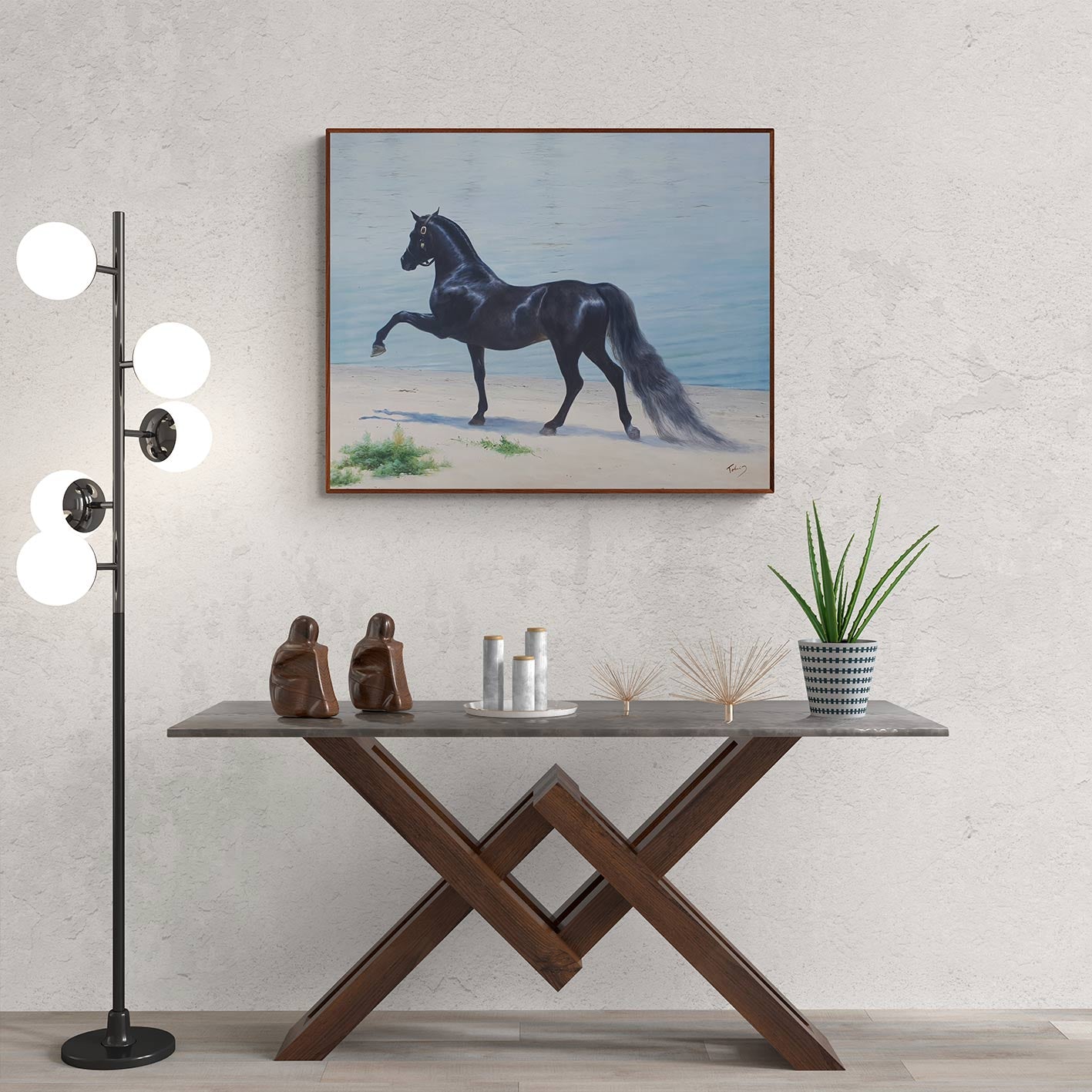 Cuadro Caballo Negro Arabe 100x80 cm