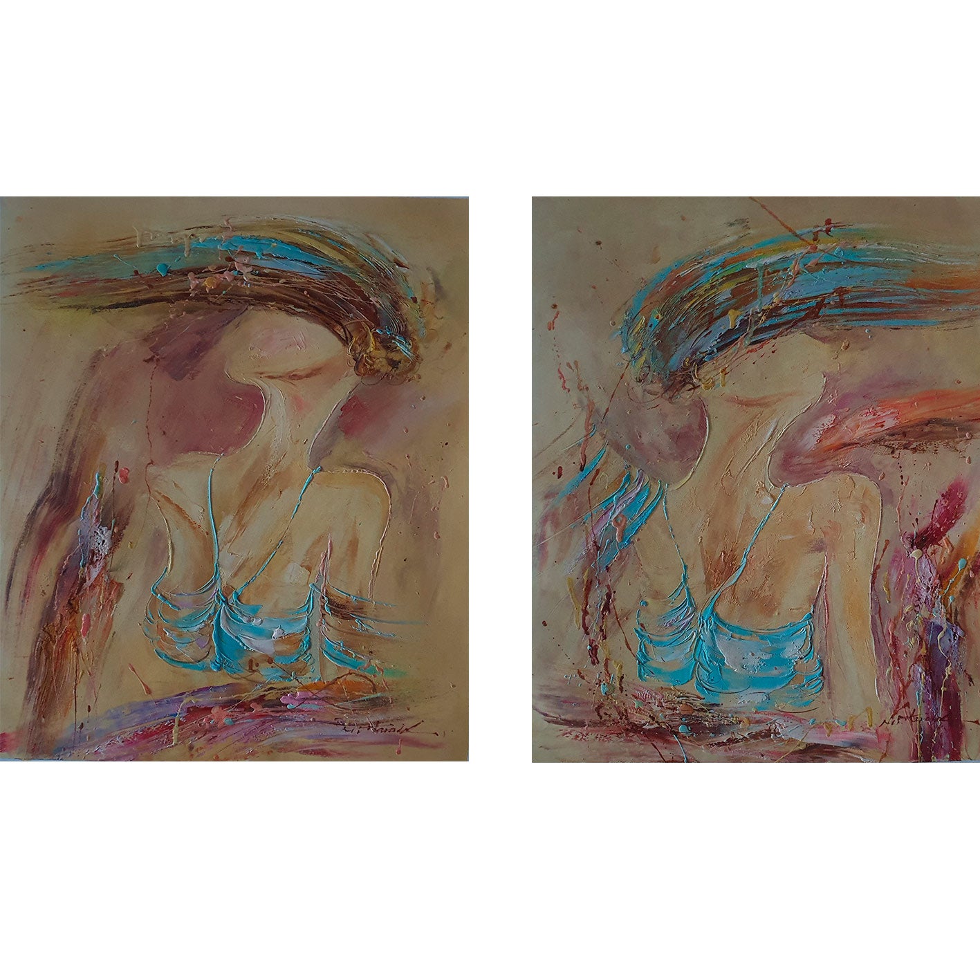 Cuadro Diptico Mujer Abstracta 50X60 cm [2 piezas]