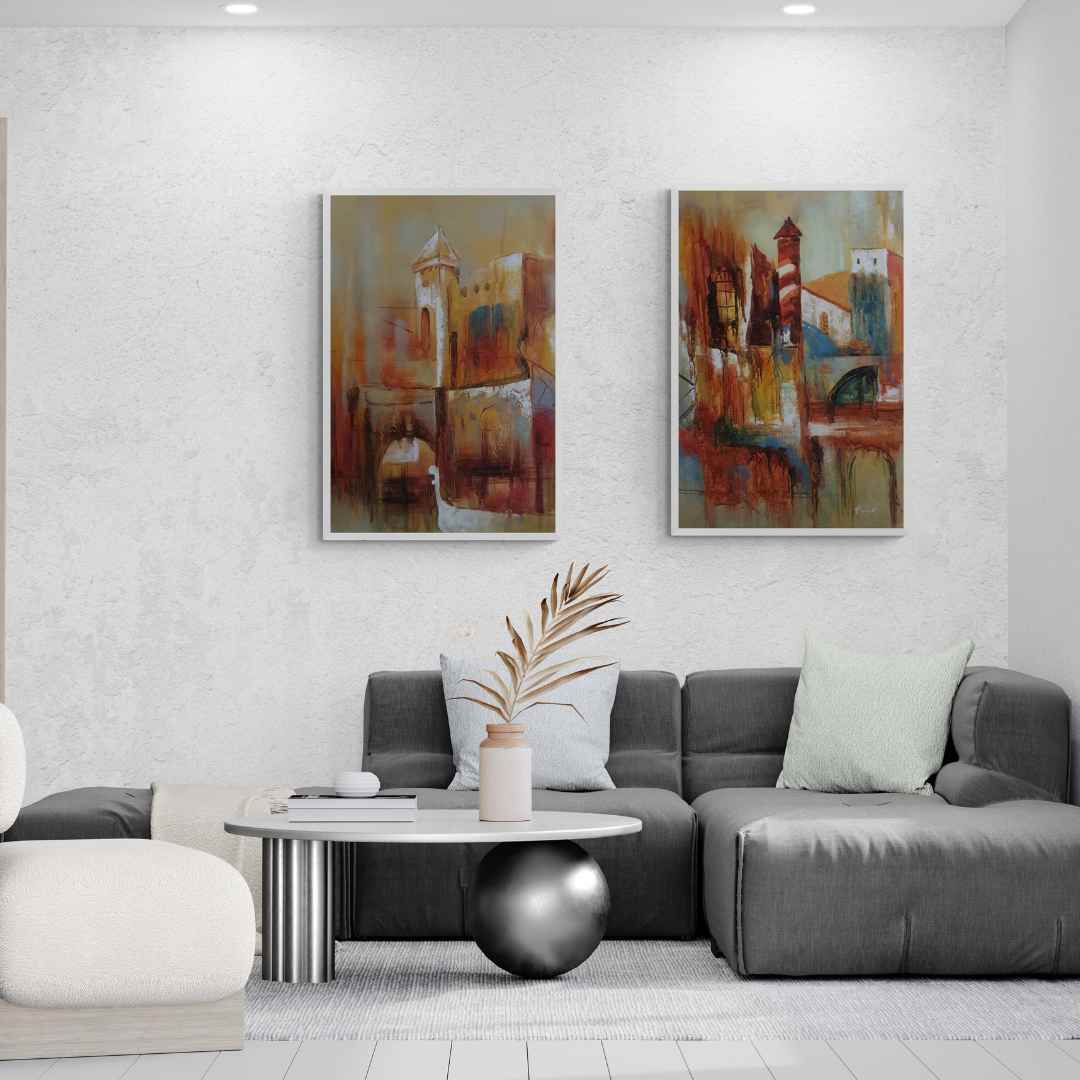 Pintura Díptica Ciudad Abstracta 60x90 cm [2 piezas]