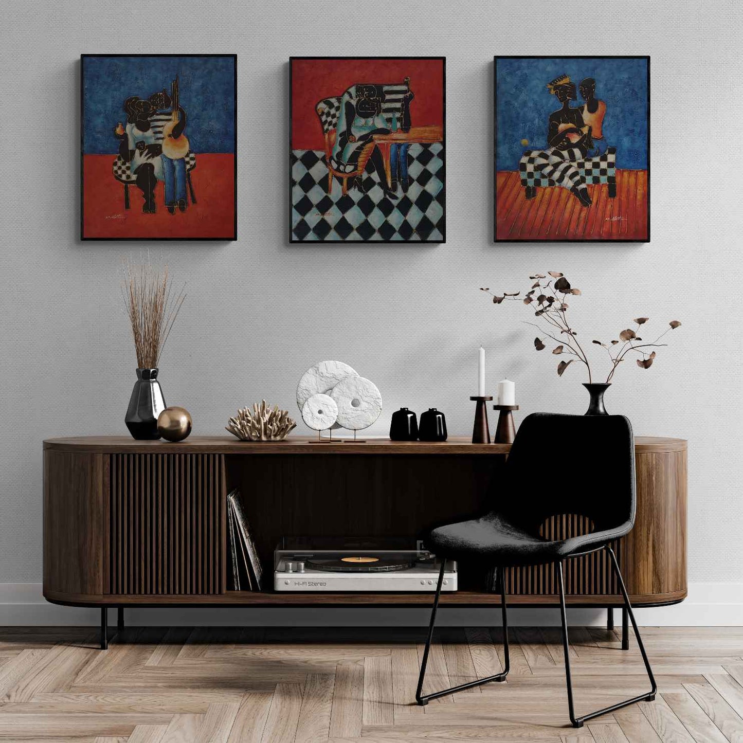 Cuadro Oleo Lienzo Triptico Cubismo estilo Picasso 50x60 cm [3 piezas]