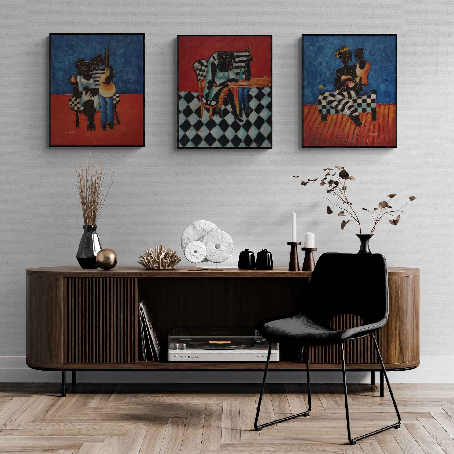 Cuadro Oleo Lienzo Triptico Cubismo estilo Picasso 50x60 cm [3 piezas]