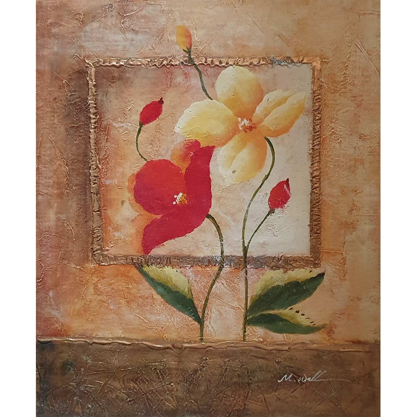 Cuadro Triptico Flores Oro 50x60 cm [3 piezas]
