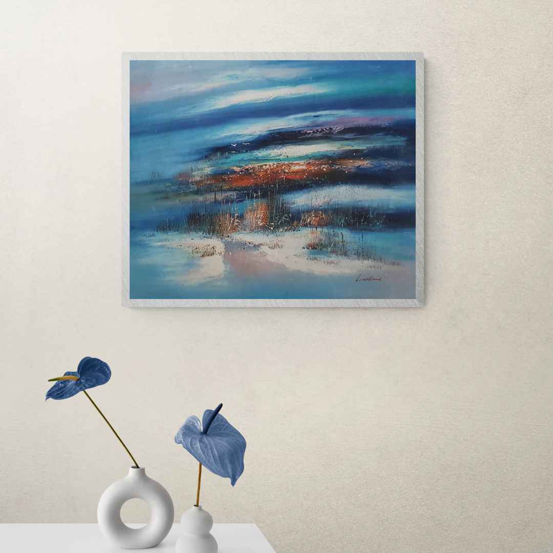Pintura abstracta con efecto de profundidad y pinceladas expresivas