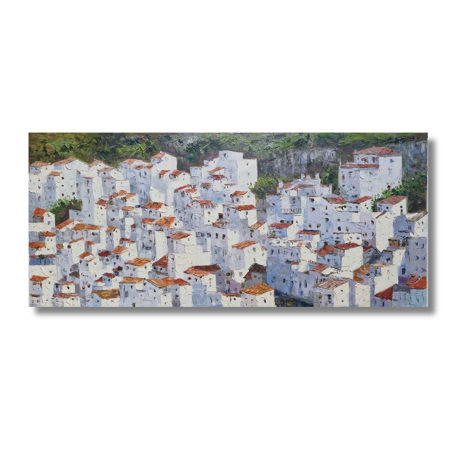 Cuadro original pintado a mano con arquitectura típica de pueblo blanco