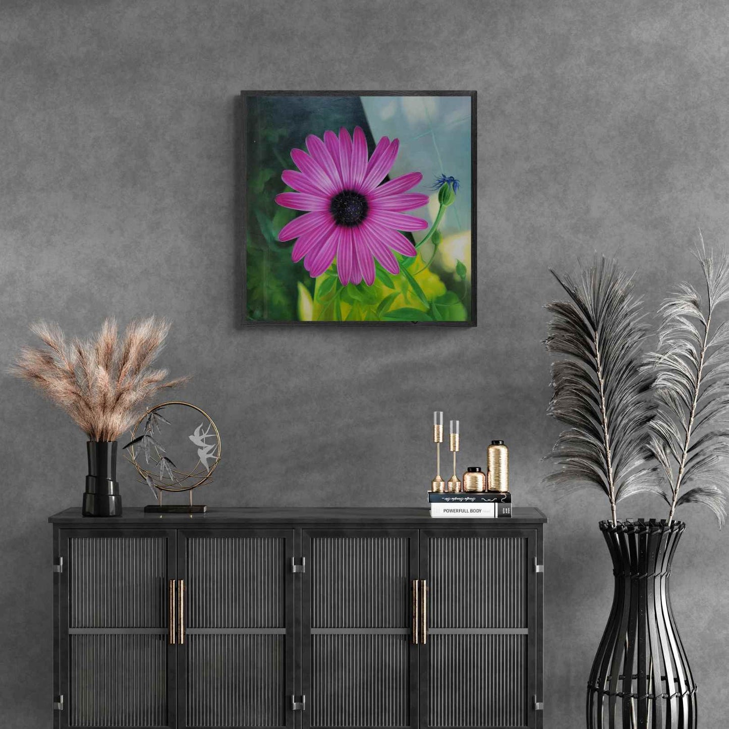 Cuadro decorativo moderno de margarita africana en tonos morados