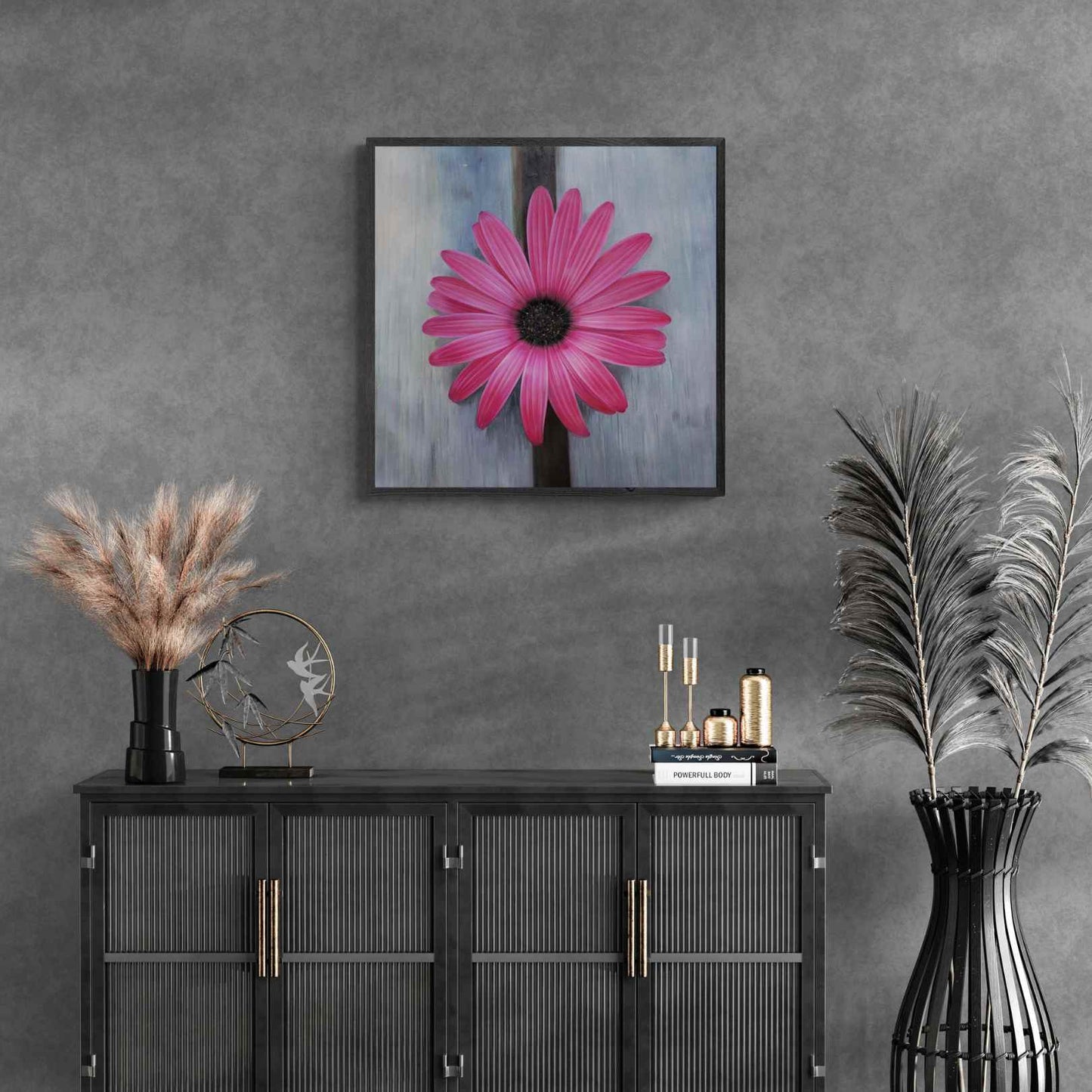 Cuadro decorativo moderno de margarita africana en tonos magenta