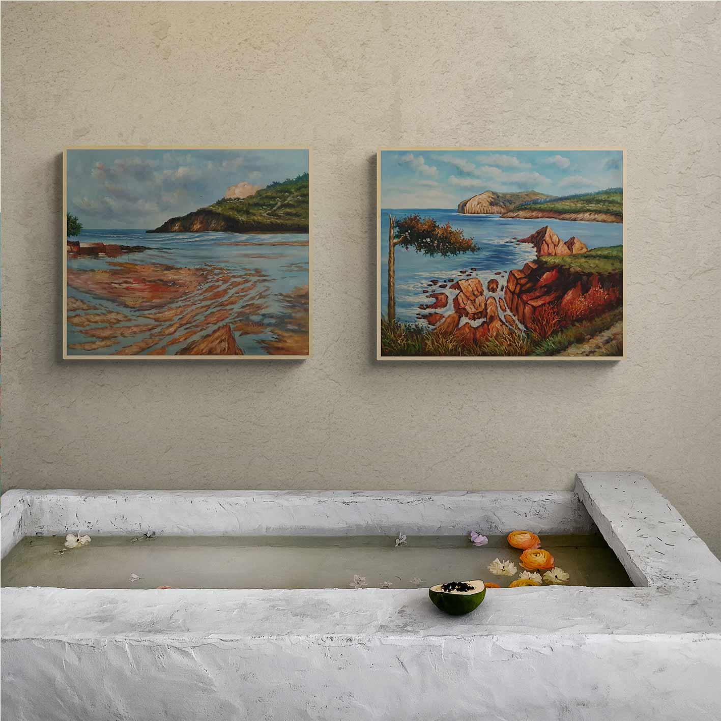 Set de dos lienzos decorativos con escena natural de marismas