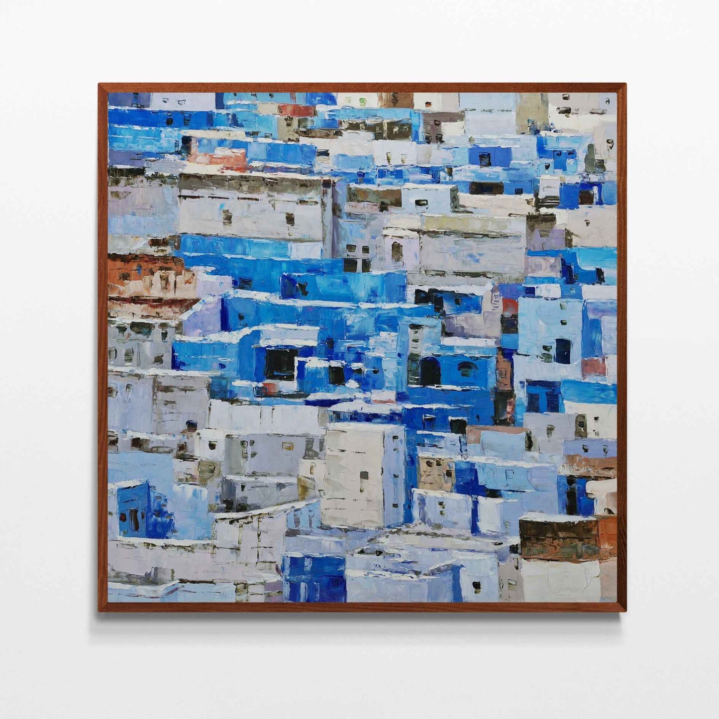 Cuadro al óleo Laberinto Azul con inspiración en Chefchaouen