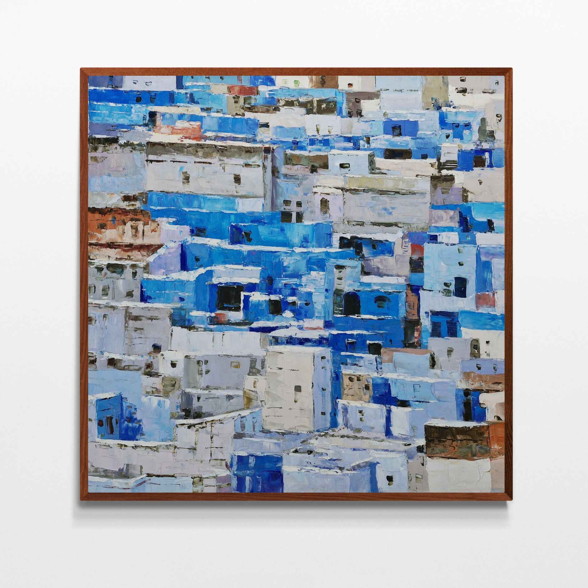 Cuadro al óleo Laberinto Azul con inspiración en Chefchaouen