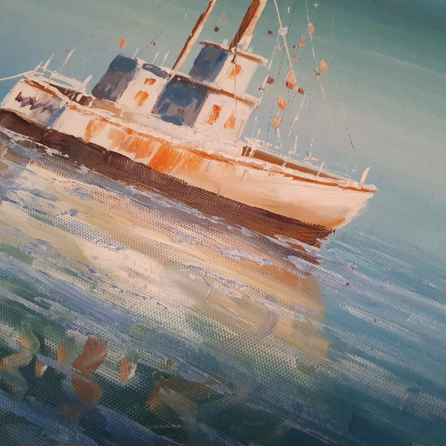 Cuadro Barco Pesquero en la Faena  90x60 cm