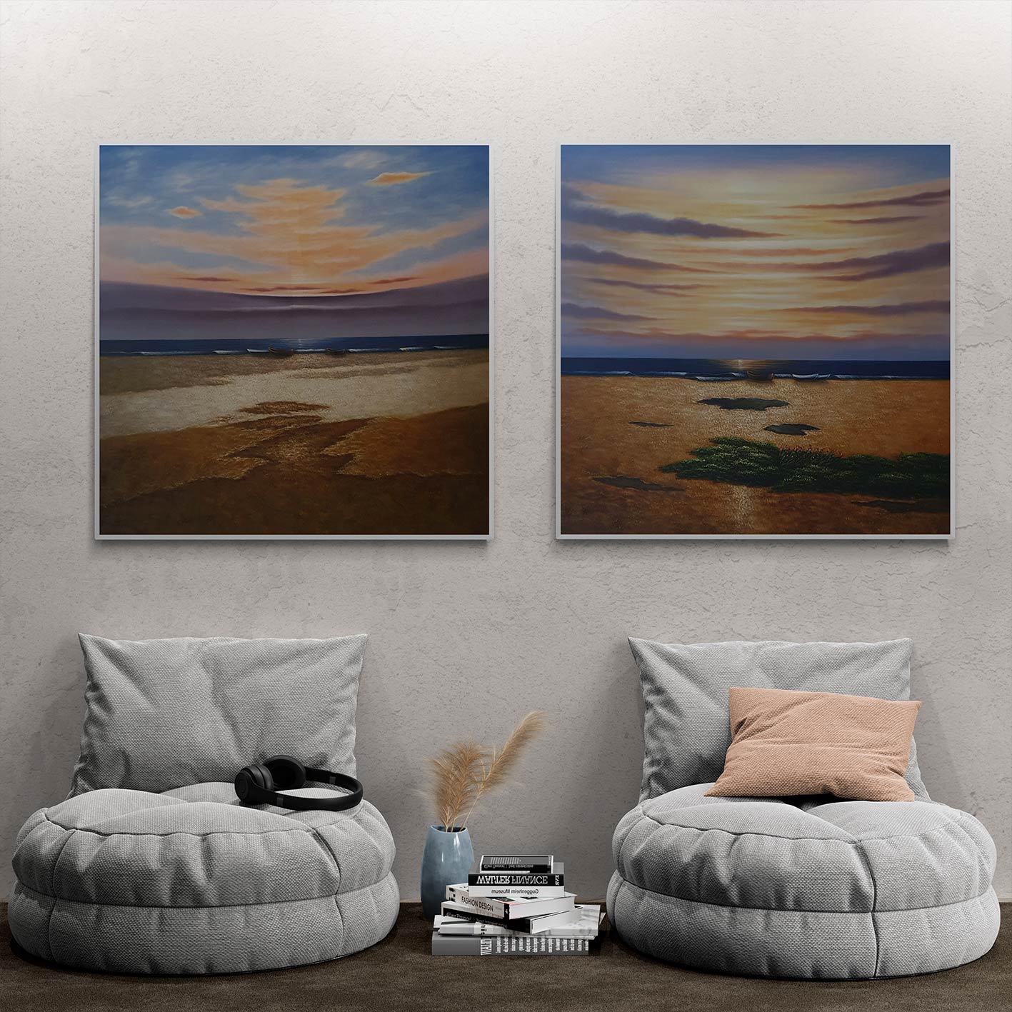 Cuadro Diptico Marinas Tierra 80x80 cm [2 piezas]